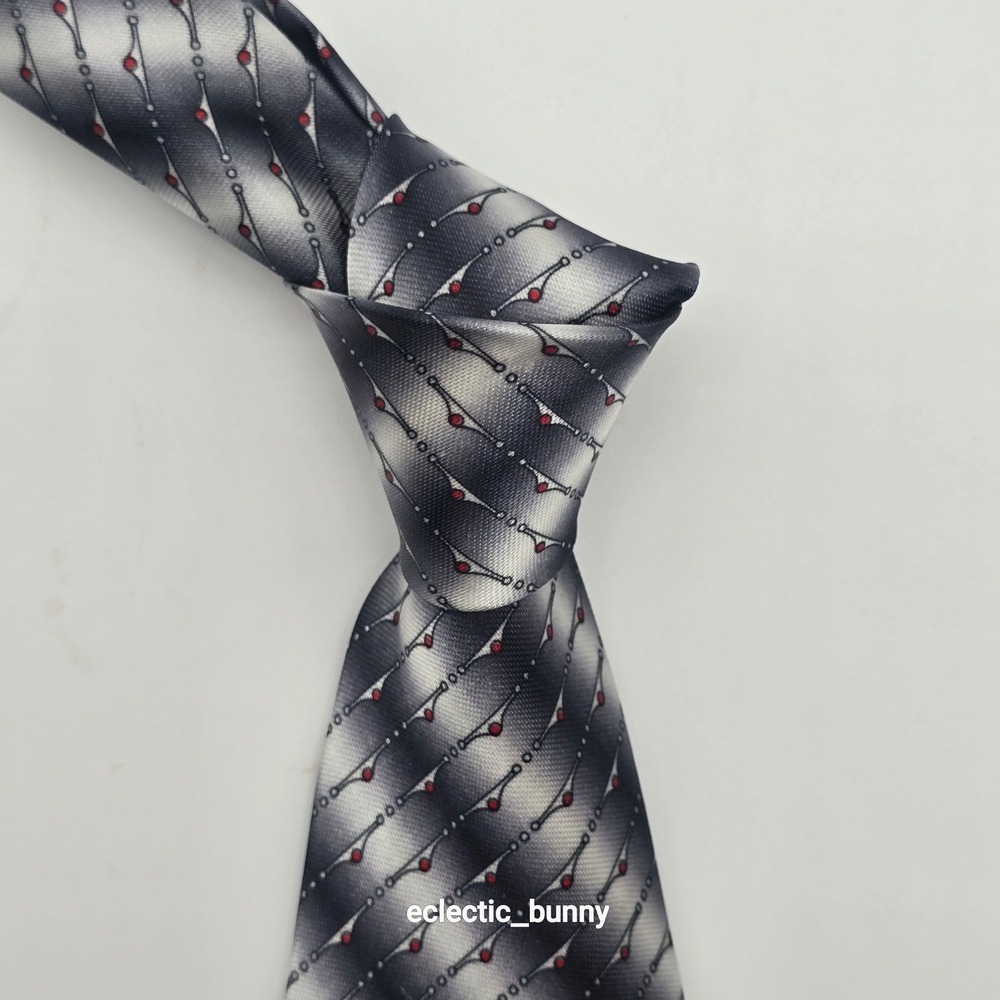 Fuliwang Vintage Men's Tie Shimmering Gray Silver Red Geometric Wide 56x3.625